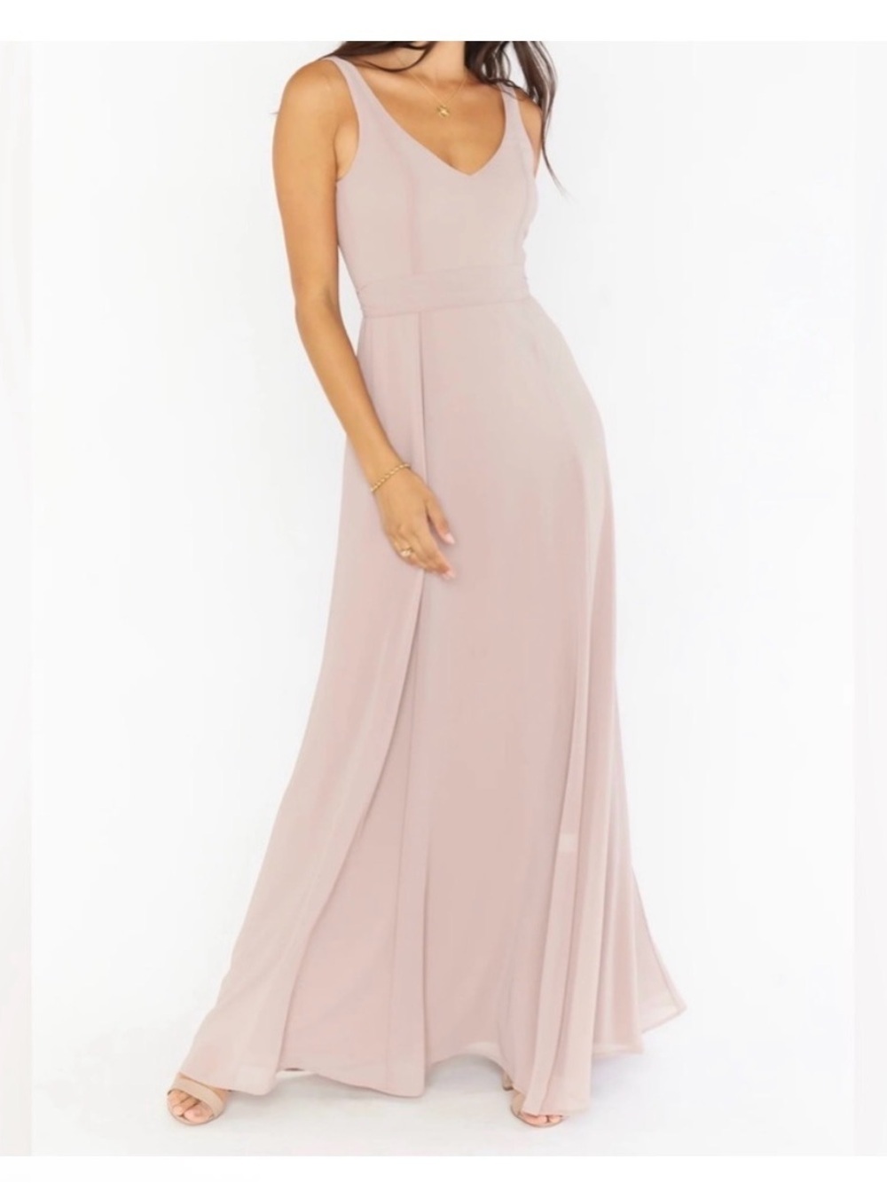 Show Me Your Mu Mu Jenn Sleeveless V-Neck Maxi Dress in Blush - Mumu Weddings